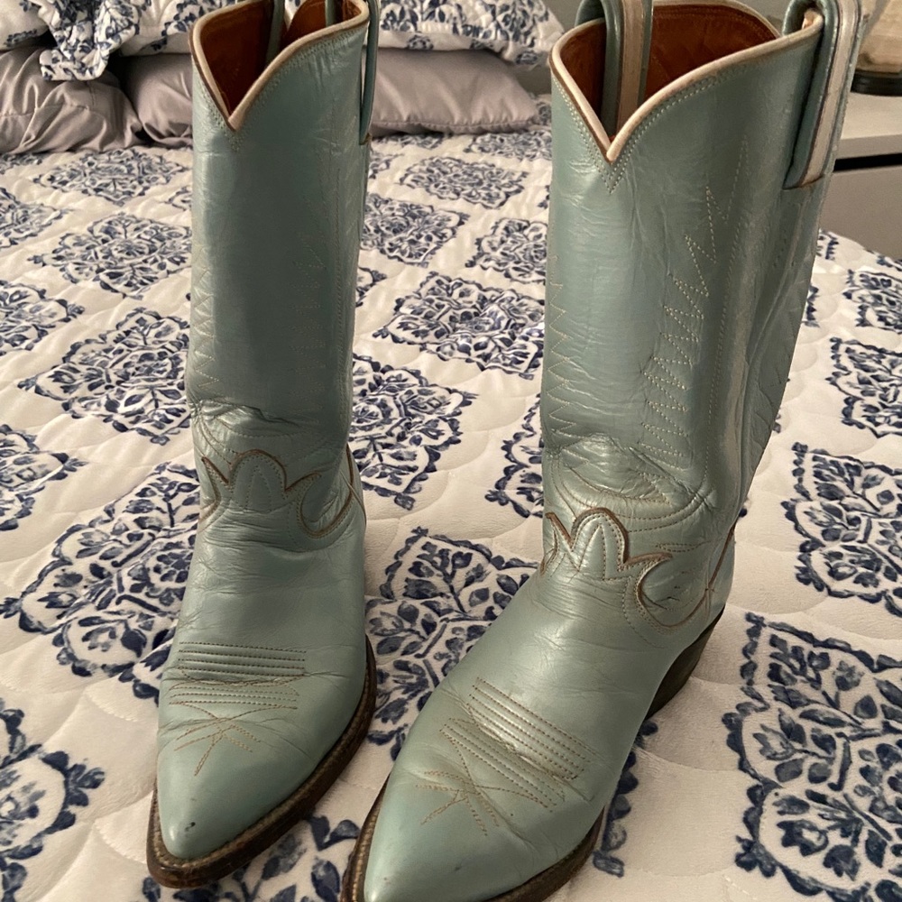 Tony Lama Light Blue Leather Western Cowboy Boots